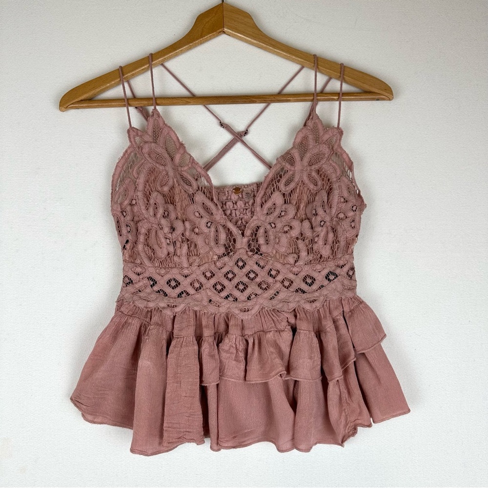Free People Adela Crochet Lace Ruffle Tank Boho Fairy
